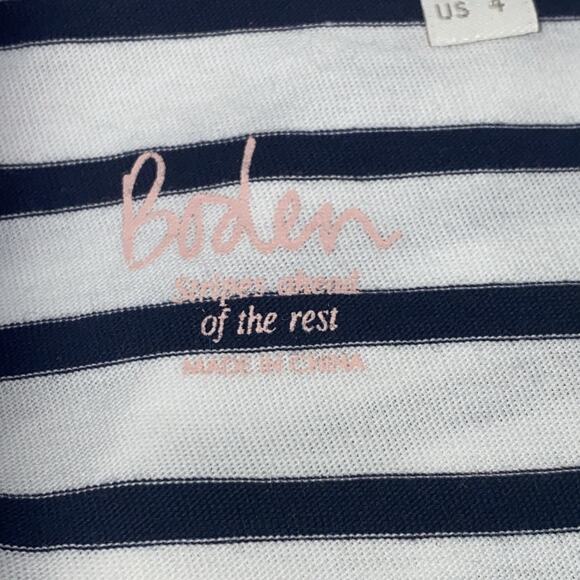 Boden Womens Size 4 US LS Striped Christmas Snowman Tee Shirt White Blue Sequin - Picture 5 of 7